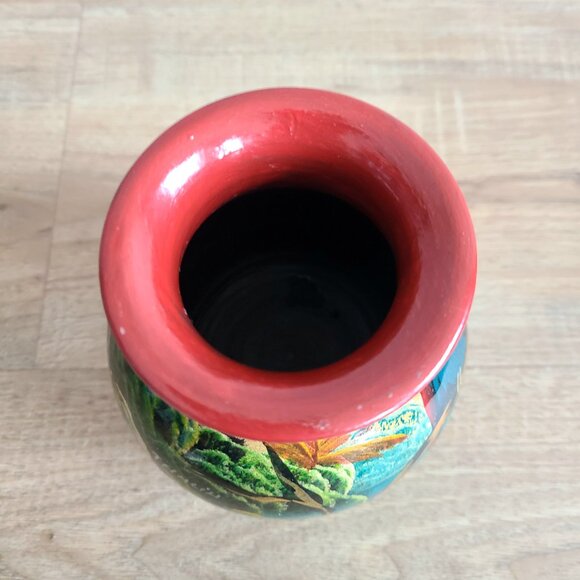 Vintage hand painted ceramic vase with exotic birds. Signed by artist pottery. - Picture 5 of 6